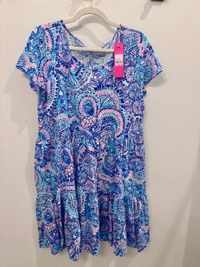 Lilly Pulitzer NWT Blue Grotto Commotion in the Ocean Short sleeve dress XL